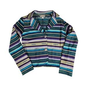 Silverado Womens Large Cotton Striped Blazer Jacket Purple Teal Southwestern USA